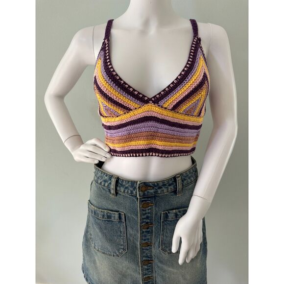 BDG Urban Outfitters Multi Colored Gigi Crochet Knit Crop Top size M - Picture 1 of 7
